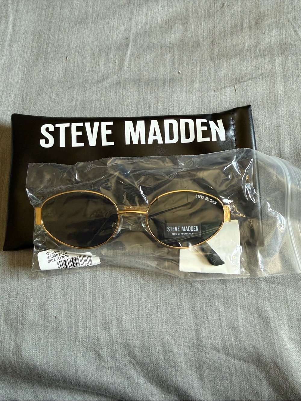 Steve Madden Gold Frame with Black Lenses Oval Sunglasses